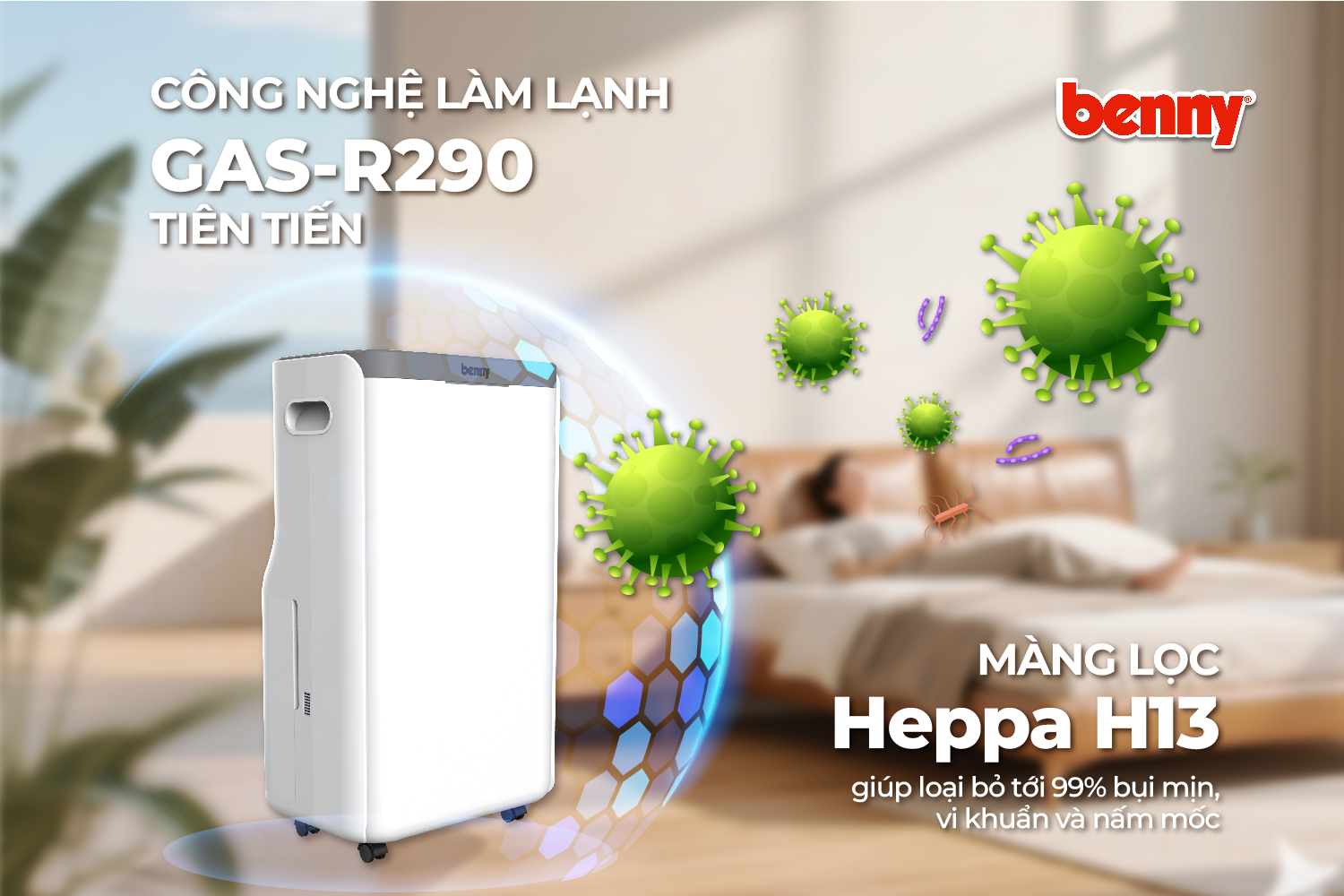 Máy hút ẩm kèm lọc không khí Benny BDH-20GREY 20 Web Banner Hut Am 02