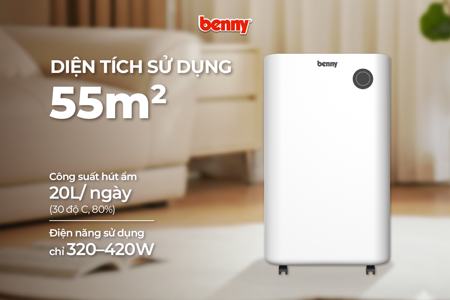 Máy hút ẩm kèm lọc không khí Benny BDH-201BLACK 19 Web Banner Hut Am 06
